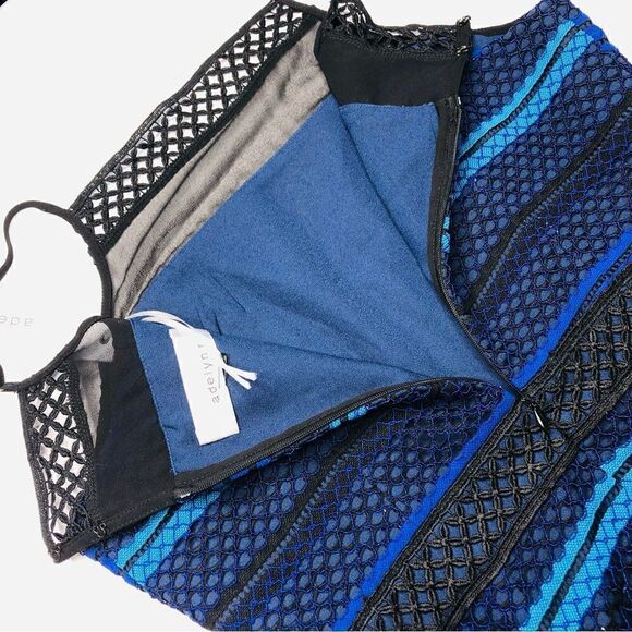 Adelyn Rae Blue Black Lace Illusion Dress Size (M), Fine Crochet Ruffle NWT - Picture 12 of 14